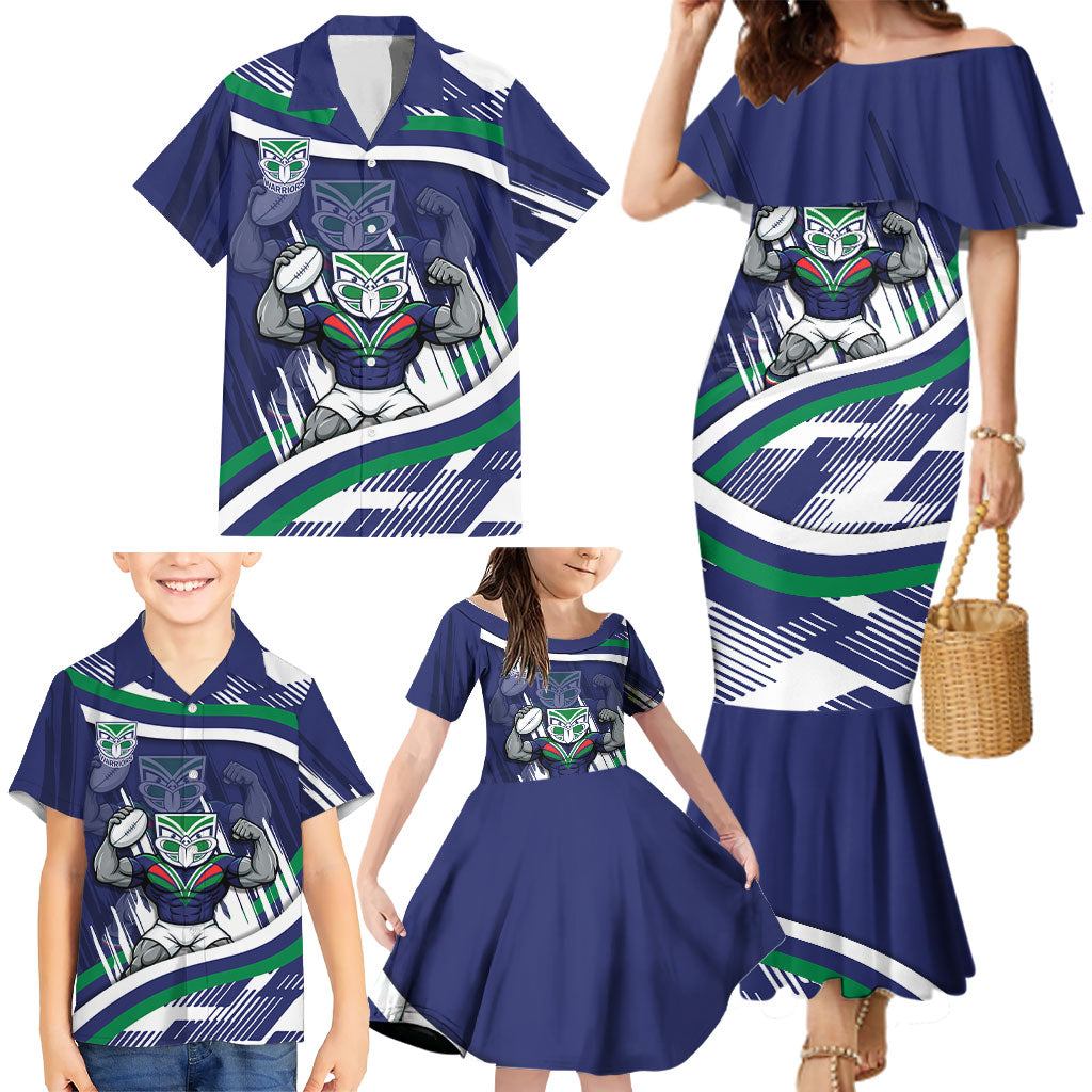 New Zealand Warriors Rugby Mascot Family Matching Mermaid Dress and Hawaiian Shirt Fierce Athlete Graphic in Sports Style