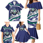 New Zealand Warriors Rugby Mascot Family Matching Mermaid Dress and Hawaiian Shirt Fierce Athlete Graphic in Sports Style