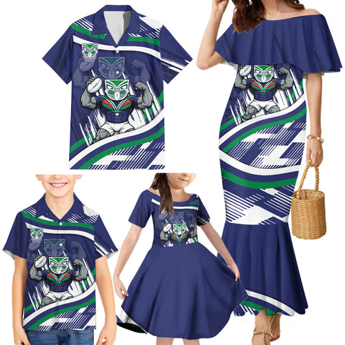 New Zealand Warriors Rugby Mascot Family Matching Mermaid Dress and Hawaiian Shirt Fierce Athlete Graphic in Sports Style