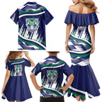 New Zealand Warriors Rugby Mascot Family Matching Mermaid Dress and Hawaiian Shirt Fierce Athlete Graphic in Sports Style