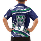 New Zealand Warriors Rugby Mascot Family Matching Off The Shoulder Long Sleeve Dress and Hawaiian Shirt Fierce Athlete Graphic in Sports Style