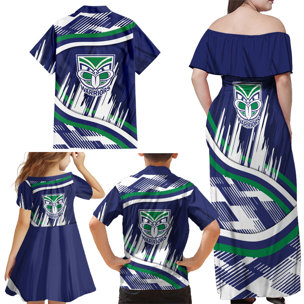 New Zealand Warriors Rugby Mascot Family Matching Off Shoulder Maxi Dress and Hawaiian Shirt Fierce Athlete Graphic in Sports Style