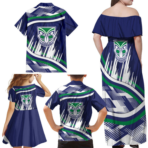 New Zealand Warriors Rugby Mascot Family Matching Off Shoulder Maxi Dress and Hawaiian Shirt Fierce Athlete Graphic in Sports Style