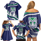 New Zealand Warriors Rugby Mascot Family Matching Off Shoulder Short Dress and Hawaiian Shirt Fierce Athlete Graphic in Sports Style