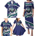 New Zealand Warriors Rugby Mascot Family Matching Puletasi and Hawaiian Shirt Fierce Athlete Graphic in Sports Style