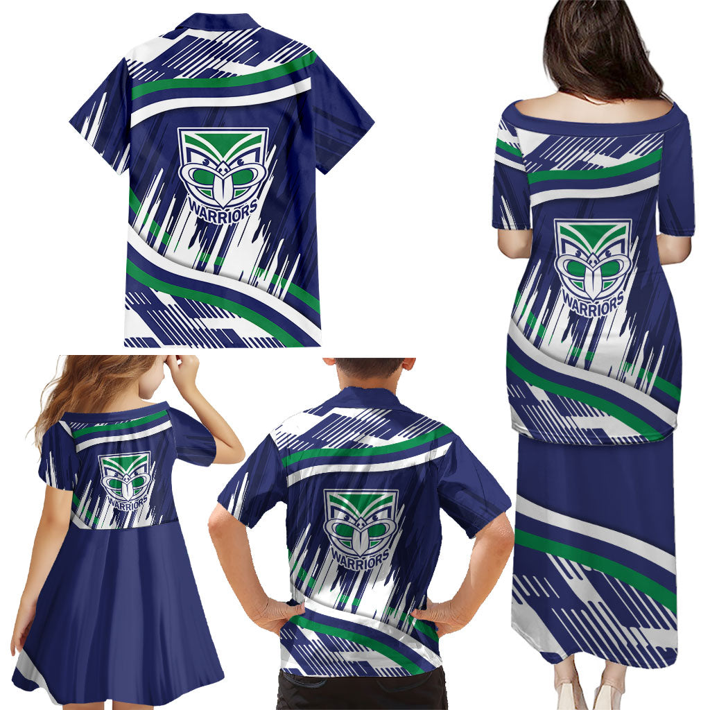New Zealand Warriors Rugby Mascot Family Matching Puletasi and Hawaiian Shirt Fierce Athlete Graphic in Sports Style