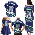 New Zealand Warriors Rugby Mascot Family Matching Puletasi and Hawaiian Shirt Fierce Athlete Graphic in Sports Style
