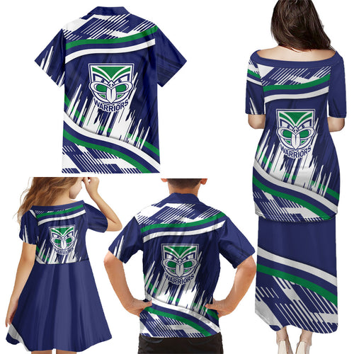 New Zealand Warriors Rugby Mascot Family Matching Puletasi and Hawaiian Shirt Fierce Athlete Graphic in Sports Style