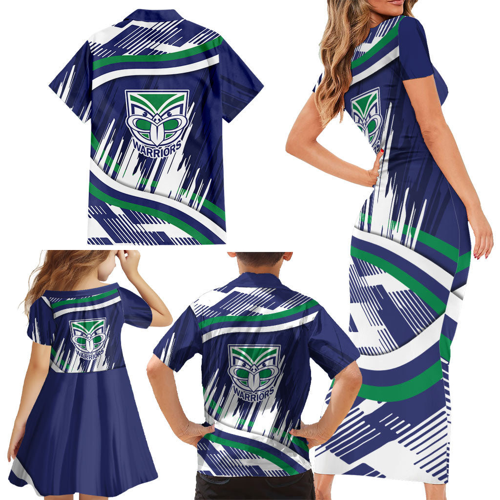 New Zealand Warriors Rugby Mascot Family Matching Short Sleeve Bodycon Dress and Hawaiian Shirt Fierce Athlete Graphic in Sports Style