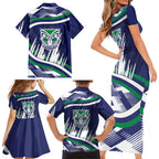 New Zealand Warriors Rugby Mascot Family Matching Short Sleeve Bodycon Dress and Hawaiian Shirt Fierce Athlete Graphic in Sports Style
