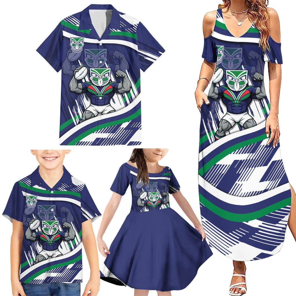 New Zealand Warriors Rugby Mascot Family Matching Summer Maxi Dress and Hawaiian Shirt Fierce Athlete Graphic in Sports Style
