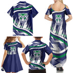 New Zealand Warriors Rugby Mascot Family Matching Summer Maxi Dress and Hawaiian Shirt Fierce Athlete Graphic in Sports Style