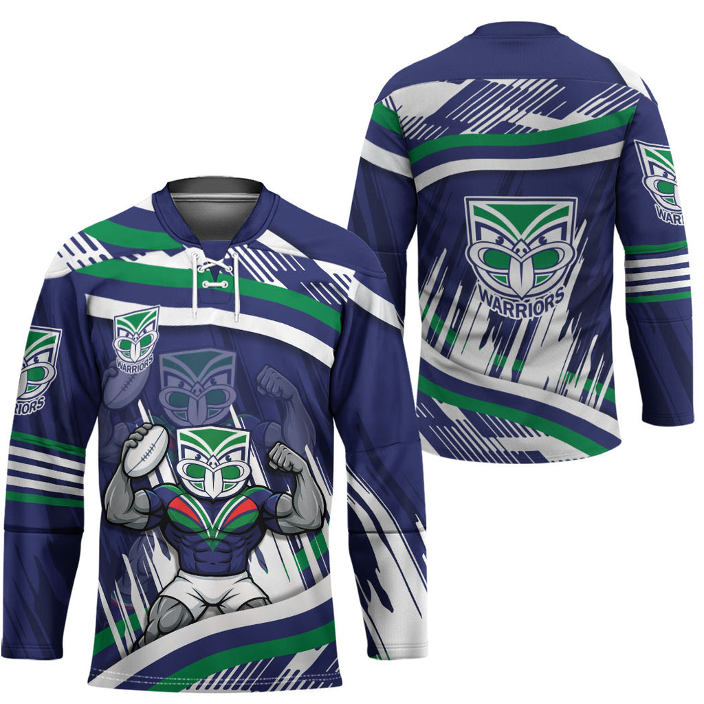 New Zealand Warriors Rugby Mascot Hockey Jersey Fierce Athlete Graphic in Sports Style