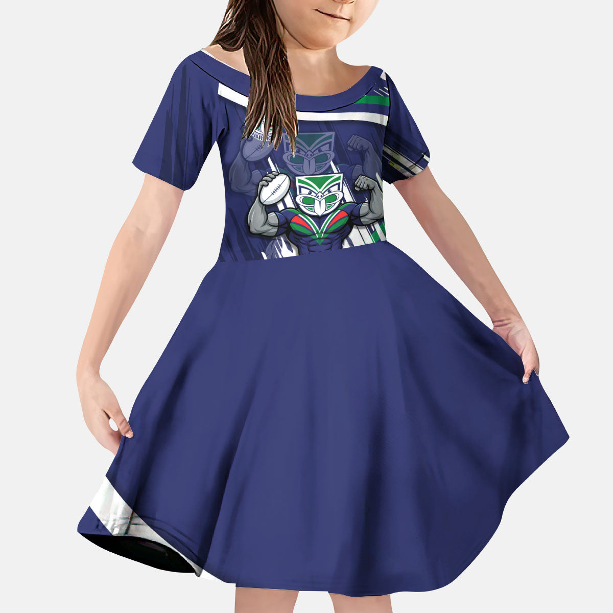 New Zealand Warriors Rugby Mascot Kid Short Sleeve Dress Fierce Athlete Graphic in Sports Style