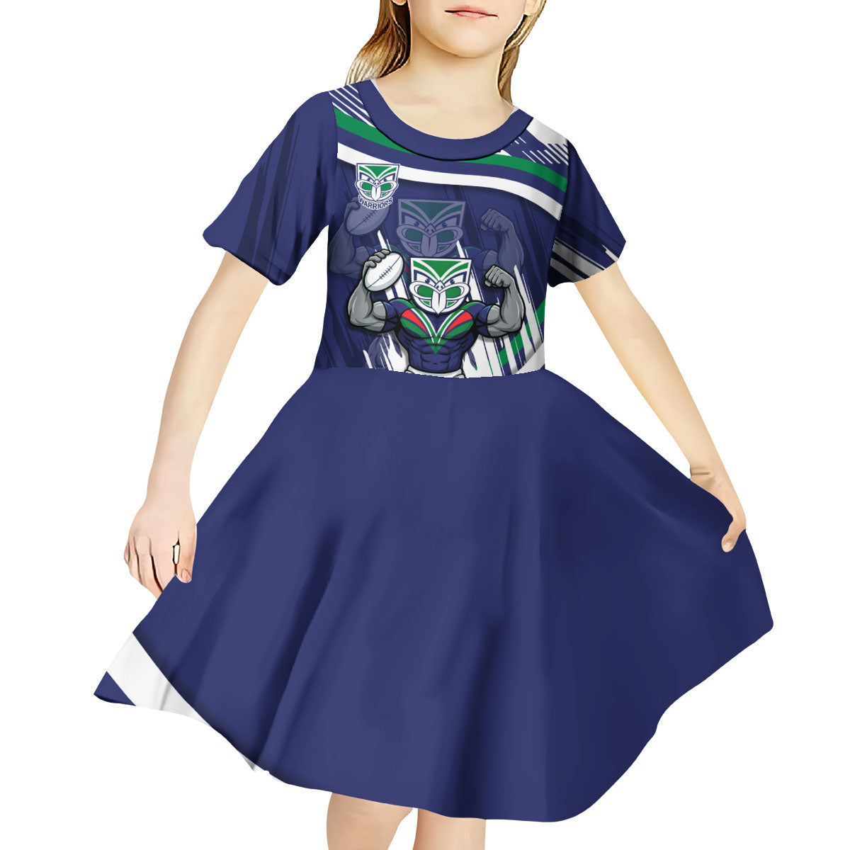 New Zealand Warriors Rugby Mascot Kid Short Sleeve Dress Fierce Athlete Graphic in Sports Style