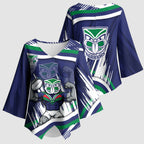 New Zealand Warriors Rugby Mascot Kimono Sleeve Blouse Fierce Athlete Graphic in Sports Style