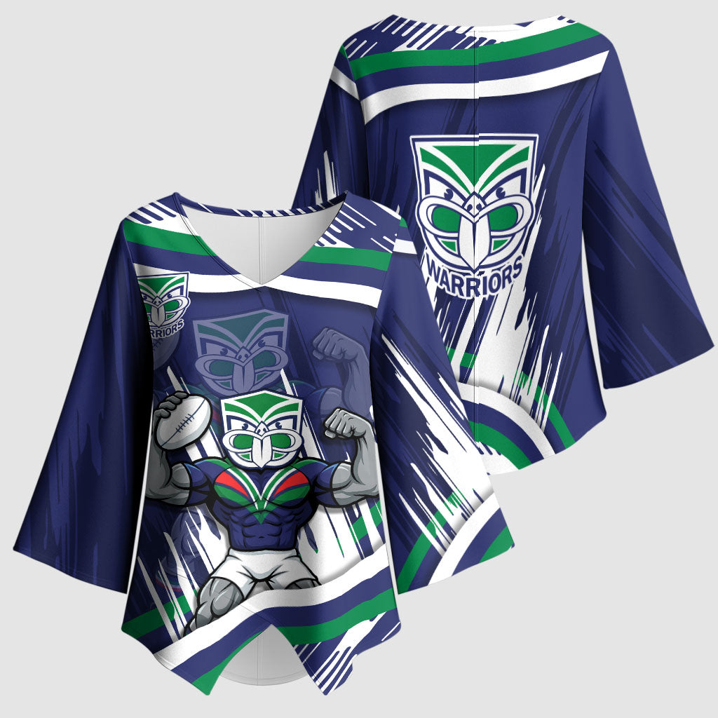 New Zealand Warriors Rugby Mascot Kimono Sleeve Blouse Fierce Athlete Graphic in Sports Style