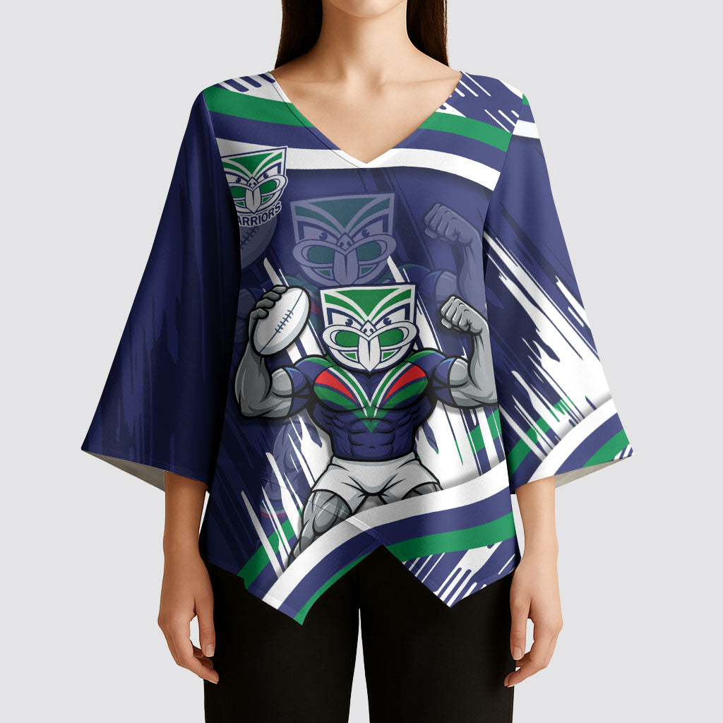 New Zealand Warriors Rugby Mascot Kimono Sleeve Blouse Fierce Athlete Graphic in Sports Style