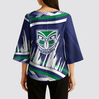 New Zealand Warriors Rugby Mascot Kimono Sleeve Blouse Fierce Athlete Graphic in Sports Style