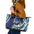 New Zealand Warriors Rugby Mascot Leather Tote Bag Fierce Athlete Graphic in Sports Style