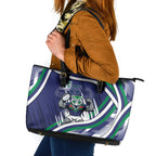 New Zealand Warriors Rugby Mascot Leather Tote Bag Fierce Athlete Graphic in Sports Style