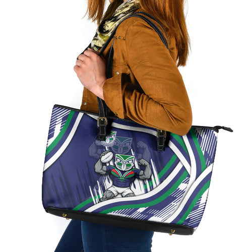 New Zealand Warriors Rugby Mascot Leather Tote Bag Fierce Athlete Graphic in Sports Style