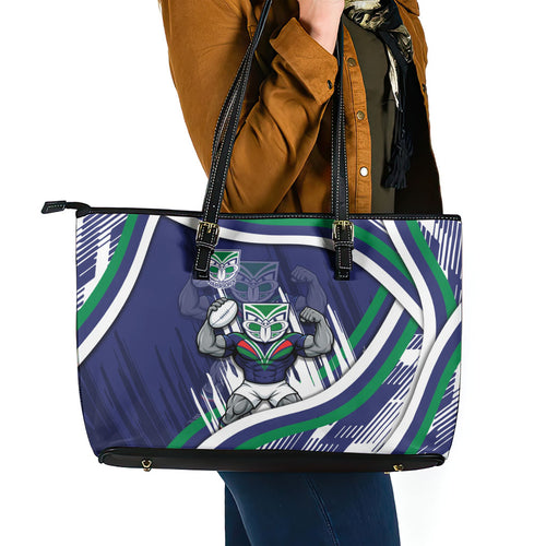 New Zealand Warriors Rugby Mascot Leather Tote Bag Fierce Athlete Graphic in Sports Style