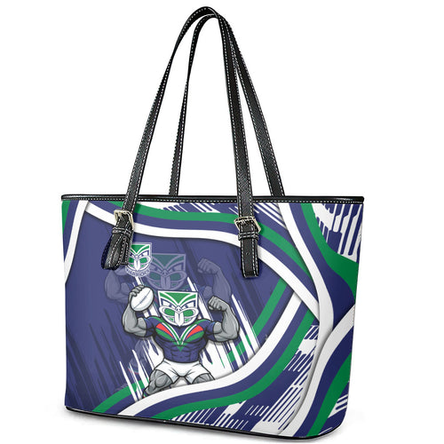 New Zealand Warriors Rugby Mascot Leather Tote Bag Fierce Athlete Graphic in Sports Style
