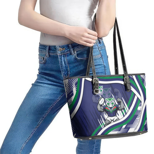 New Zealand Warriors Rugby Mascot Leather Tote Bag Fierce Athlete Graphic in Sports Style