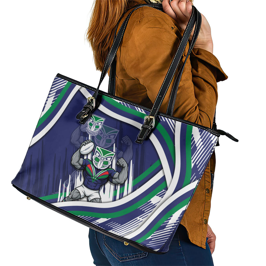 New Zealand Warriors Rugby Mascot Leather Tote Bag Fierce Athlete Graphic in Sports Style