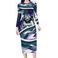 New Zealand Warriors Rugby Mascot Long Sleeve Bodycon Dress Fierce Athlete Graphic in Sports Style
