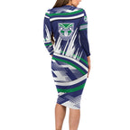 New Zealand Warriors Rugby Mascot Long Sleeve Bodycon Dress Fierce Athlete Graphic in Sports Style