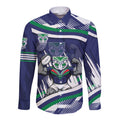 New Zealand Warriors Rugby Mascot Long Sleeve Button Shirt Fierce Athlete Graphic in Sports Style