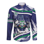 New Zealand Warriors Rugby Mascot Long Sleeve Button Shirt Fierce Athlete Graphic in Sports Style