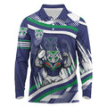 New Zealand Warriors Rugby Mascot Long Sleeve Polo Shirt Fierce Athlete Graphic in Sports Style