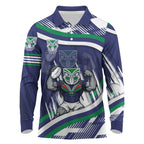 New Zealand Warriors Rugby Mascot Long Sleeve Polo Shirt Fierce Athlete Graphic in Sports Style