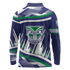 New Zealand Warriors Rugby Mascot Long Sleeve Polo Shirt Fierce Athlete Graphic in Sports Style
