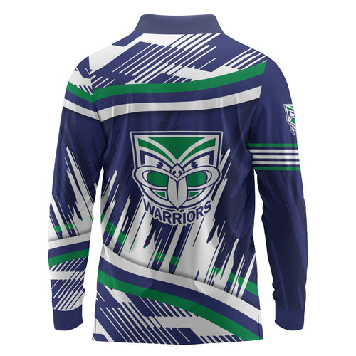 New Zealand Warriors Rugby Mascot Long Sleeve Polo Shirt Fierce Athlete Graphic in Sports Style