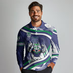 New Zealand Warriors Rugby Mascot Long Sleeve Polo Shirt Fierce Athlete Graphic in Sports Style