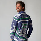 New Zealand Warriors Rugby Mascot Long Sleeve Polo Shirt Fierce Athlete Graphic in Sports Style