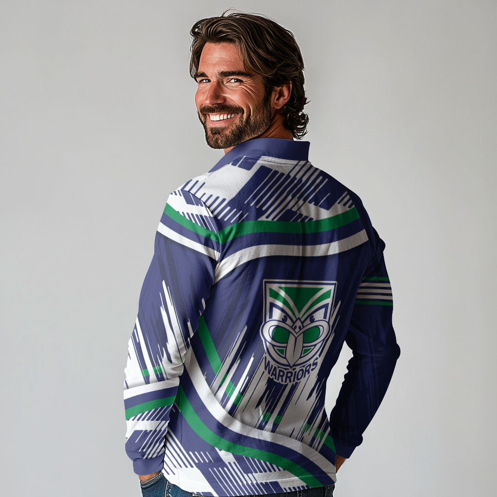 New Zealand Warriors Rugby Mascot Long Sleeve Polo Shirt Fierce Athlete Graphic in Sports Style