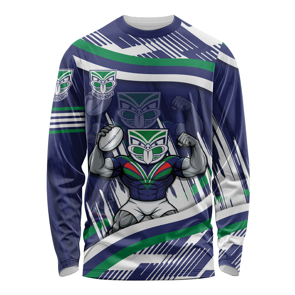 New Zealand Warriors Rugby Mascot Long Sleeve Shirt Fierce Athlete Graphic in Sports Style