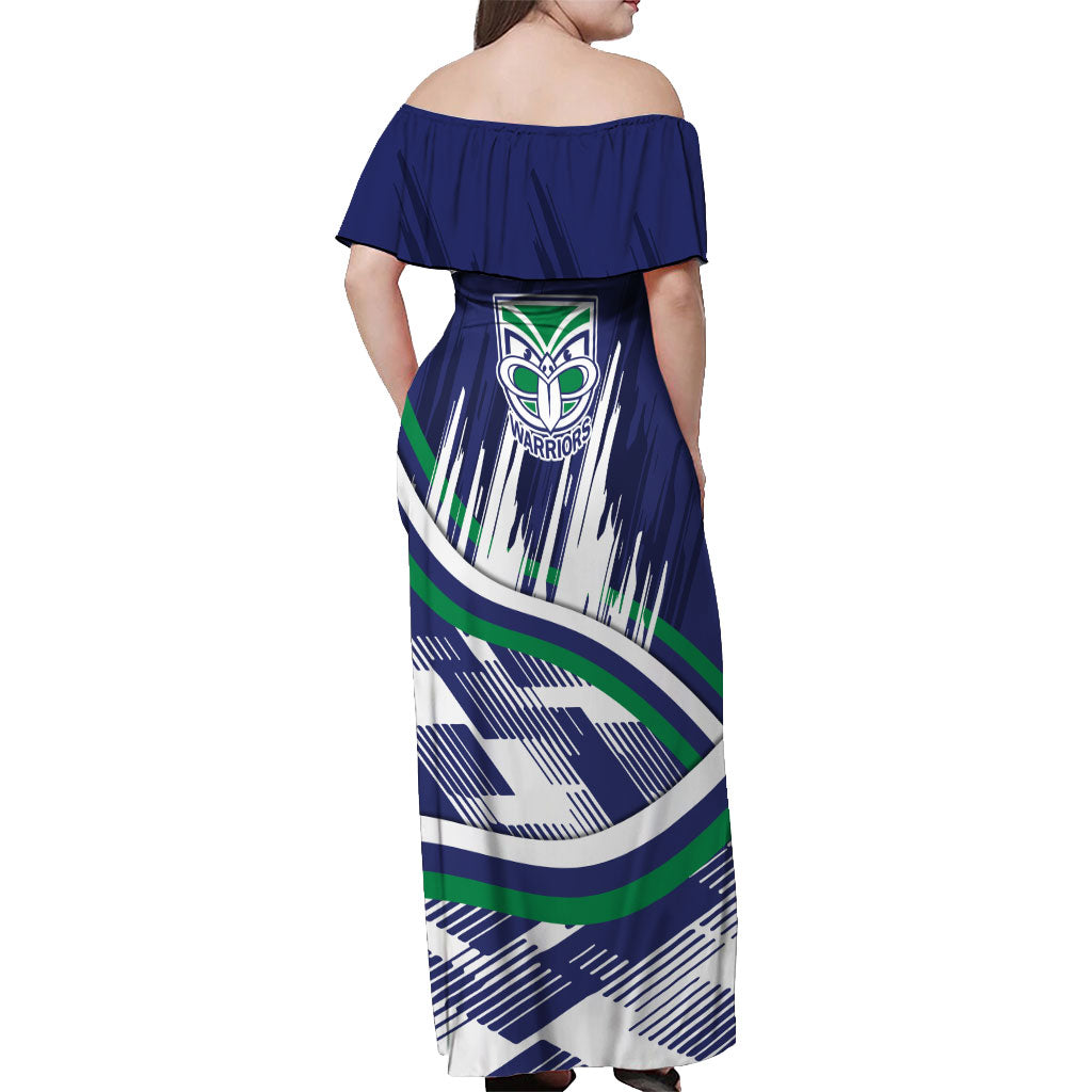 New Zealand Warriors Rugby Mascot Off Shoulder Maxi Dress Fierce Athlete Graphic in Sports Style