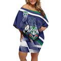 New Zealand Warriors Rugby Mascot Off Shoulder Short Dress Fierce Athlete Graphic in Sports Style