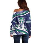 New Zealand Warriors Rugby Mascot Off Shoulder Sweater Fierce Athlete Graphic in Sports Style