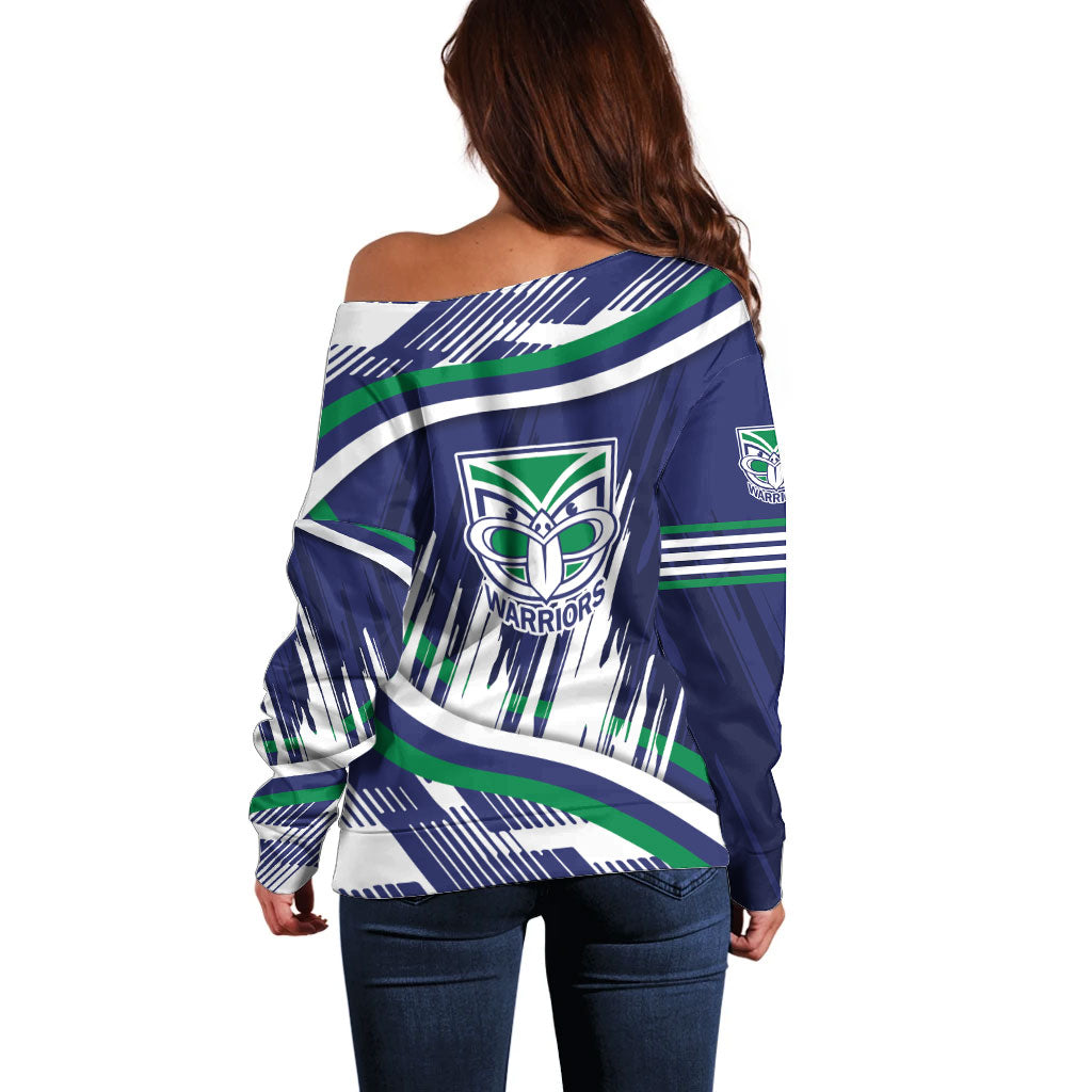 New Zealand Warriors Rugby Mascot Off Shoulder Sweater Fierce Athlete Graphic in Sports Style