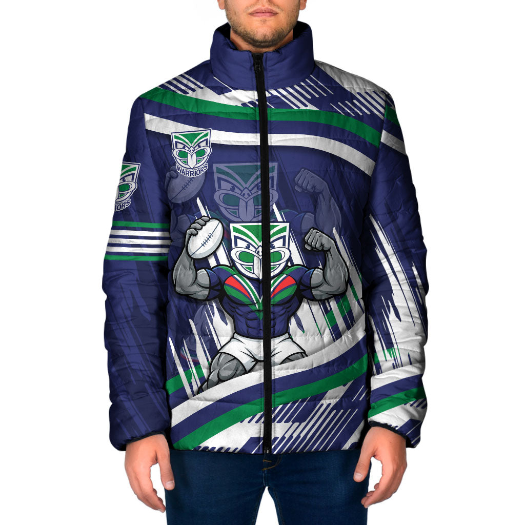 New Zealand Warriors Rugby Mascot Padded Jacket Fierce Athlete Graphic in Sports Style