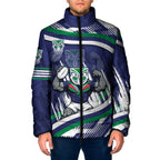 New Zealand Warriors Rugby Mascot Padded Jacket Fierce Athlete Graphic in Sports Style