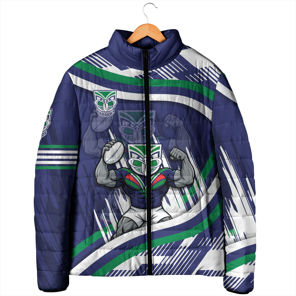 New Zealand Warriors Rugby Mascot Padded Jacket Fierce Athlete Graphic in Sports Style