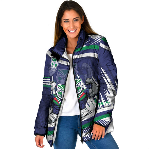New Zealand Warriors Rugby Mascot Padded Jacket Fierce Athlete Graphic in Sports Style